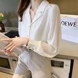 Gwmlk Autumn Women's Shirt Fashion Pleated Blouses for Women Solid Button Up Clothes Women V-neck Commute White Tops Basic Shirts