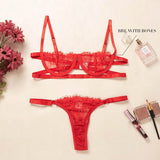 Gwmlk Sexy Women's Underwear Lingerie See Through Bra Low Cup Lace Underwear Set Sexy Lingerie Set Bra And Panty Set