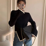 Gwmlk Solid Color Turtleneck Sweater Woman Winter 2023 Ribbed Slim Fit Side Knitwear Women Soft Knitted Sweaters Pullover