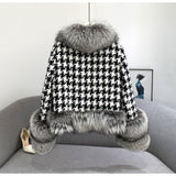 Gwmlk Ladies Scarf Shawl Ladies Knitted Warm Batwing Cloak Fox Artificial FurCollar Cloak Cloak Winter Leather Women Jacket