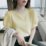 Gwmlk Summer Korean Women Blouse 2023 Short Sleeve Tops Loose O Neck Women Shirts Cotton Female Clothing Chemise Femme 14031