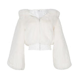 Gwmlk Quality Furry Cropped Faux Fur Coats and Jackets Women Fluffy Top Coat with Hooded Winter Fur Jacket manteau femme