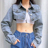 Gwmlk Cropped Denim Jacket Women Autumn Vintage Sexy Streetwear Jeans Coat Female Winter 2023 Girl Top