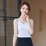 gwmlk V-Neck Sexy Solid Satin Woman Camis Tank Tops Chiffon Sleeveless Camisole Top Halter Camis Tops