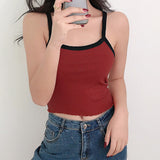 gwmlk Summer New Fashion Contrast Color Tank Top Women Casual Fitness Clothing Off Shoulder Strapless Crop Top Camisole