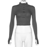 gwmlk color casual T-shirt women long sleeves turtleneck crop tops sexy simple style party club 2023 spring summer new