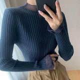 Gwmlk Sweater Women 2023 Spring New Elastic Tops Flare Sleeve Solid Knitted Pullover Woman Casual Slim Fit Bottoming Jumpers