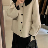 Gwmlk New Fashion Autumn Lapel Single Breasted Solid Coat Women Short Loose Casual Streetwear Tide Manteau Femme