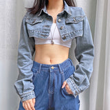 Gwmlk Cropped Denim Jacket Women Autumn Vintage Sexy Streetwear Jeans Coat Female Winter 2023 Girl Top