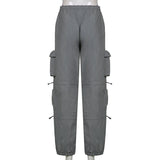 gwmlk y2k Grey Cargo Pants Ruched Bigb Pockets Thin Trousers Baggy Casual Streetwear Sweatpants Women Korean Joggers 90s New