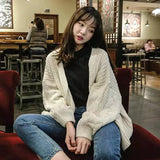 Gwmlk Vintage Brown Knitted Cardigans for Women Korean Loose Long Sleeve Crochet Sweater Top Woman Casual Solid Lazy Sweaters