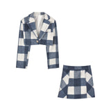 Gwmlk Winter Plaid Vintage Tweed Two Piece Set Korea Women Single-Breasted Woolen Short Jacket Coat + Mini Skirt 2 Piece Set