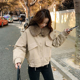 Gwmlk Winter New Women Coat Female Warm Jacket Fashion Leisure Thick Loose Solid Casual Sweet All-Match Detachable Collar