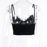 gwmlk Mall Goth Crop Tops Black Lace Trim Emo Alternative Aesthetic Crop Tops Women Backless Sexy Strap Tanks