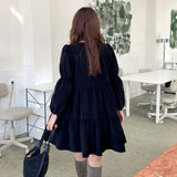 Gwmlk Ins Sweet Girl Age-Reducing Girl's Dress Retro Corduroy Slimming Puff Sleeve Small Size Dress Fashion