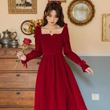 Gwmlk Red Long Velvet Dress Women French Elegant Chic Wedding Evening Party Dress Y2K Gothic Casual Bodycon Dress Autumn 2023