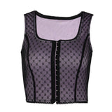 gwmlk Mesh Polka Dot print breasted Slash Neck crop top 2023 Summer Women Sleeveless Camisole Top Female Streetwear Tshirt