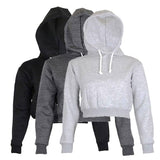 gwmlk Autumn Women Hoodies Solid Crop Hoodie Long Sleeve Jumper Hooded Pullover Coat Casual Sweatshirt Top Sudaderas Mujer