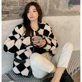 Gwmlk Autumn Winter Fashion ZA Women Woolen Coat Soild Color Loose Plush Parka Long Sleeve Female Teddy Argyle Overcoat Traf