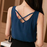 Gwmlk Women Shirt Chiffon Tank Tops Female Sleeveless Shirts Tops Woman White Pullover Blouse 2023 Fashio Woman Basic Shirt