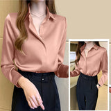 Gwmlk Shirts Women White Shirt Women Long Sleeve Shirts Blouse Satin Silk Blouse Ladies Tops 2023 Fashion Solid Woman Clothing