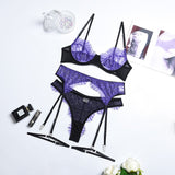 Gwmlk Pornographic Lingerie Lace Patchwork Sensual Exotic Sets Transparent Bra Sexy Underwear 3-Piece Garters Hot Intimate