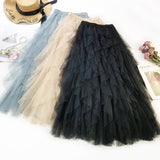 gwmlk Tutu Tulle Skirt Women Long Maxi Skirt 2023 Spring Summer Korean Black Pink High Waist Pleated Skirt Female