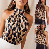 gwmlk Women Blouses Sexy Leopard Print Ladies Shirts And Tops Halter Blouse Sexy Sleeveless Tops Womens Clothing Summer Female Blouses