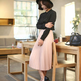 gwmlk and Autumn New Fashion Women's High Waist Pleated Solid Color Half Length Elastic Skirt Promotions Lady Black Pink