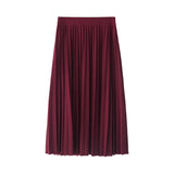 gwmlk Women Fashion High Waist Pleated Solid Color Ankle Length Skirt All-match chiffon Clothing Lady Casual Stretchy Thicken Skirts