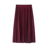 gwmlk and Autumn New Fashion Women's High Waist Pleated Solid Color Half Length Elastic Skirt Promotions Lady Black Pink