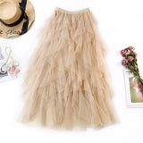 gwmlk Tutu Tulle Skirt Women Long Maxi Skirt 2023 Spring Summer Korean Black Pink High Waist Pleated Skirt Female