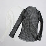 gwmlk Women Fishnet Mesh See-through Black shirts Female Harajuku Sexy Long Sleeve Tee Tops