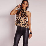 gwmlk Women Blouses Sexy Leopard Print Ladies Shirts And Tops Halter Blouse Sexy Sleeveless Tops Womens Clothing Summer Female Blouses