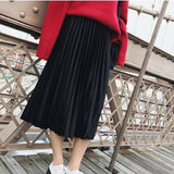 gwmlk Summer 2023 New Fashion Skirt High Waist Velvet Pleated Skirt Women Solid Elastic Waist Skirt Female