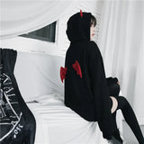 Gwmlk Hoodies Women Punk Gothic Girls Devil Horn Chic Hooded Pullover Loose Sweatshirt Autumn Winter High Street Harajuku Hoodie