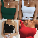 gwmlk Women Lady Female One Shoulder Crop Tops Sleeveless T-Shirt Tank Tops Summer Beach Vest Bare Midriff Summer Fashion Clothes