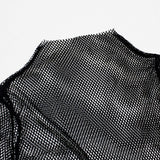 gwmlk Women Fishnet Mesh See-through Black shirts Female Harajuku Sexy Long Sleeve Tee Tops