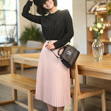 gwmlk and Autumn New Fashion Women's High Waist Pleated Solid Color Half Length Elastic Skirt Promotions Lady Black Pink