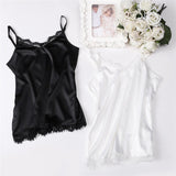 Gwmlk Korean Fashion Silk Women Camis Streetwear Satin Sexy Tops Lace Sleeveless White Female Tank Tops XXXL/4XL White Shirt