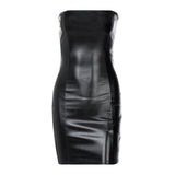 gwmlk Women Summer Sexy Party Strapless Bodycon Pu Leather Slim Package Hip Black Mini Dress Sundress 2023 Female Clothing