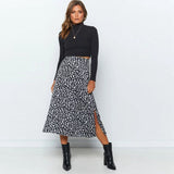 gwmlk New Sexy Leopard Print Chiffon Split Skirt Casual Fashion Long Skirts for Women Spring Summer Zip Elegant Female Skirt