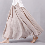 gwmlk 2023 Summer Women Skirt Linen Cotton Vintage Long Skirts Elastic Waist Boho Beige Pink Maxi Skirts Faldas Saia