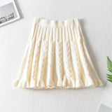 Gwmlk Pink Ruffles Short Skirt for Women Sweet College Style Knitted A-line Skirts Female Korean High Waist Pleated Skirts