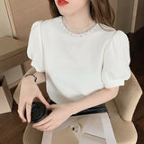 Gwmlk Summer Korean Women Blouse 2023 Short Sleeve Tops Loose O Neck Women Shirts Cotton Female Clothing Chemise Femme 14031