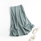 gwmlk Faldas Mujer Moda 2023 Midi Skirts Womens England Office Lady Satin High Waist Simple Elegant Long Skirt Women