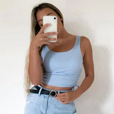 gwmlk Sleeveless Tank Tops Tees Women Solid Casual Fashion Crop Top Ladies High Street Tie Up Croptop Summer Fitness