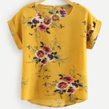 gwmlk Fashion Floral Print Blouse Pullover Ladies O-Neck Tee Tops Female Women's Short Sleeve Shirt Blusas Femininas Clothing