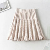 Gwmlk Pink Ruffles Short Skirt for Women Sweet College Style Knitted A-line Skirts Female Korean High Waist Pleated Skirts