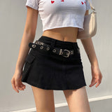 gwmlk Big Pocket Mini Skirt y2k Zipper Short Skirt Harajuku Denim Skirt Women Goth Black Skirts Streetwear Cargo Skirt 2023